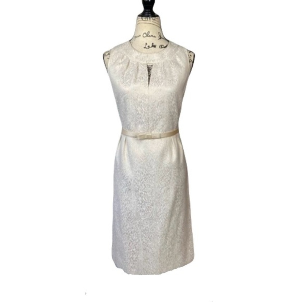 Tahari Arthur S. Levine Pleated Jacquard Ivory Dress